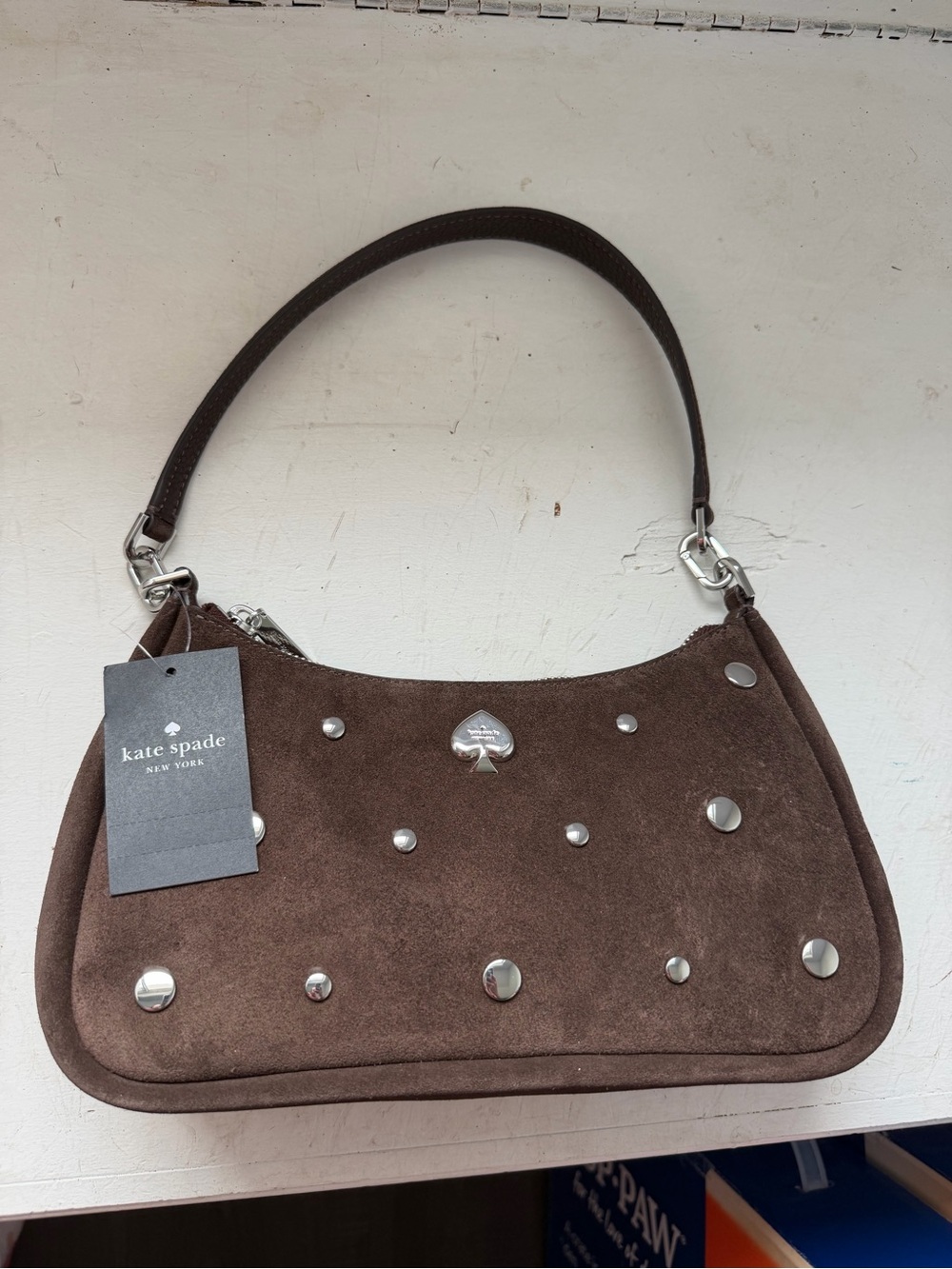 kate spade Brown Suede Studded Shoulder Bag NWT